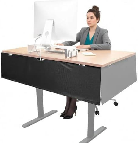 Mount-It! Under Desk Modesty Panel for Office Desks and Sit Stand Workstations [60 Inches Wide] Mesh Organizer Pockets for Cables and Wires (Black) by Mount-It