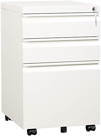 DEVAISE 3 Drawer Mobile File Cabinet with Lock, Under Desk Metal Filing Cabinet for Home Office/Legal/Letter/A4 File, Fully Assembled Except Wheels, White by DEVAISE