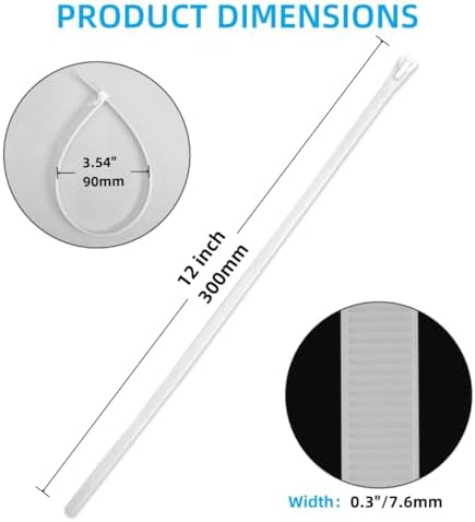 250 Pack 12 Inch Heavy Duty Reusable Zip Ties White ?UV Resistant, 55 LBS Tensile Strength, Weatherproof Cable Ties for Outdoor, Industrial, and Harsh Environments - Image 2