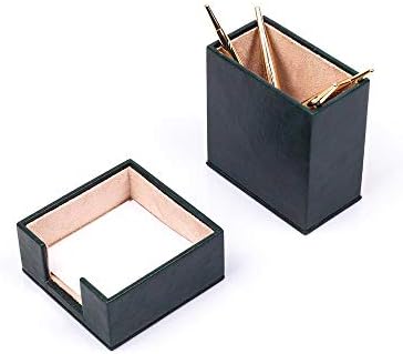 MOOGCO Leather Document Tray - Pen Holder - Note Paper Holder -3 Accessories-Desk Organizer - Office Desk Accessories - Desktop Storage - 3 PCS (GREEN) - Image 2