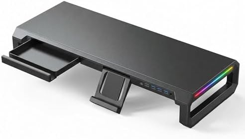 T2 Metal Monitor Stand with USB Hub, RGB Lighting & Storage Drawer by Unknown