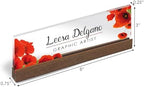 Artblox Office Personalized Name Plate for Desk with Business Card Holder On Clear Acrylic Glass Poppy Flowers Design Custom Desk Name Plate with Your Name and Credentials Customized Gift - Image 2