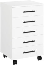 HOOBRO 5-Drawer File Cabinet, Office Filing Cabinet with Drawers, Wooden Mobile Storage Cabinet with Wheels, for Makeup, Home Office, Easy Assembly, White WT05WJ01G1 by HOOBRO
