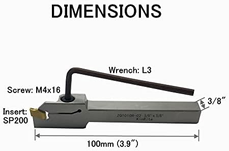 1/2" 3/8" Indexable Lathe Grooving Parting Holder with 10 Pieces GTN- SP200 Heavy Duty Nickel Plated ZQ1212R02 Right -Hand Cut Off Tool Carbide Inserts (3/8" ZQ1010R02 with 10pcs Inserts) - Image 3