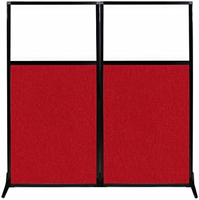 Versare Workstation Partition | Portable Wall Divider | Modern Office Cubicle | Free Standing Privacy Screen | Flexible Work Space | 66" x 70" W/Window, Red Fabric Panels by VERSARE