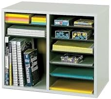 Safco Literature Organizer, 12 Compartments, Office and Classroom Mailbox with Adjustable Shelves, Wood Paper and Mail Sorter, Gray by SafcoProducts