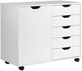GIANTEX File Cabinet, Mobile Lateral Filing Cabinet with 5 Drawers &1 Door, Wheels, Rolling Storage Organizer for Home Office, Study Room (31”x 15.5” x 25.5”, White) by Giantex