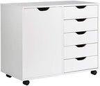 GIANTEX File Cabinet, Mobile Lateral Filing Cabinet with 5 Drawers &1 Door, Wheels, Rolling Storage Organizer for Home Office, Study Room (31”x 15.5” x 25.5”, White) by Giantex