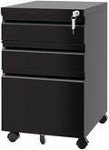 Fesbos 3 Drawer Vertical File Cabinet, Black Mobile Filling Cabinet with Lock for Legal/Letter Size, Pre-Built Office Storage File Cabinet with Wheels Under Desk - Fully Assembled by Fesbos