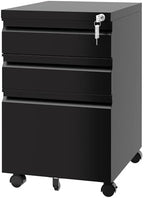 Fesbos 3 Drawer Vertical File Cabinet, Black Mobile Filling Cabinet with Lock for Legal/Letter Size, Pre-Built Office Storage File Cabinet with Wheels Under Desk - Fully Assembled by Fesbos