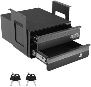 VEVOR Under Desk Double Stacked Lockable Slide Out Drawer, 13 inch Lockable Under Table Pull-out Drawer Attachment for Sit Stand Workstation, Secure Under Desk Storage Organizer, Black by VEVOR