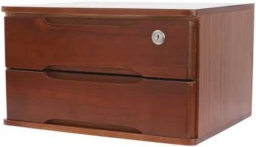 Wood Desk Organizer with 2 Drawers, Lockable Desktop Countertop Storage Cabinet for Home Office Supplies File Tabletop Organizing Unit (Dark Brown) by iSamLam