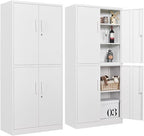 Metal Storage Cabinet with 3 Adjustable Shelves,White Storage Cabinet with Lock,71" Lockable Metal Cabinets with Locking Doors,Tall Steel Pantry Cabinets 4 Door for Home,Office,Garage,Bathroom,Kitchen by SISESOL
