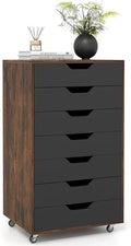 GIANTEX 7-Drawer Storage Cabinet, Mobile File Organizer with 4 Universal Casters, Wooden Vertical Filing Cabinet on Lockable Wheels for Office, Study, Living Room (19.5” x 16” x 34.5”,Brown+Black) by Giantex
