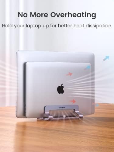 UGREEN 2-Slot Vertical Laptop Stand Holder Desk Compatible with MacBook Pro Air Laptop Stand Desktop Adjustable, Lenovo Ideapad, Surface Book, HP Notebook, Dell Chromebook Up to 17.3 Inch, Space Gray - Image 5