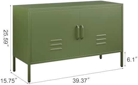 IRONFFICE Metal Storage Cabinet,Metal Cabinet with Doors and Adjustable Shelf,TV Stand with Storage,Morden TV Cabinet for Bedroom,Living Room,Avocado Green - Image 3