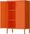 IRONFFICE Metal Storage Cabinets, Orange Cabinets with Adjustable Shelves, Steel Locker with 2 Doors, Morden Accent Cabinet for Home Office, Living Room, Orange by IRONFFICE