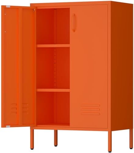 IRONFFICE Metal Storage Cabinets, Orange Cabinets with Adjustable Shelves, Steel Locker with 2 Doors, Morden Accent Cabinet for Home Office, Living Room, Orange by IRONFFICE
