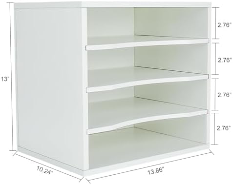 PAG-Mass Mail Sorter Organizer, Wood Countertop Literature Organizer, Office Supplies Desktop File Bill Paper Organizer for Office Home School, 4 Compartments, White - Image 3