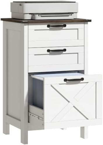 HOMCOM 3 Drawer File Cabinet Printer Stand Silent Slides Distressed White by HOMCOM