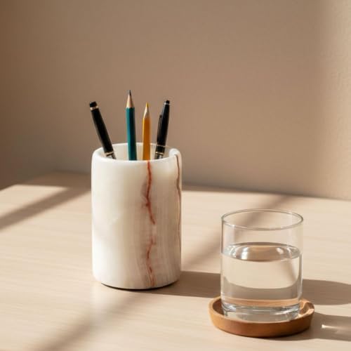 Radicaln Marble Pen Holder for Desk 4" - Pencil Holder & Makeup Brushes Cup - Image 5