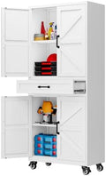 SISESOL Metal Storage Cabinet with Wheels and Drawer,Rolling Garage Cabinet with Doors and Adjustable Shelves,73" Mobile Tall Large Metal Cabinets for Home,Office,Garage,Shop (White) by SISESOL