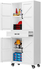 SISESOL Metal Storage Cabinet with Wheels and Drawer,Rolling Garage Cabinet with Doors and Adjustable Shelves,73" Mobile Tall Large Metal Cabinets for Home,Office,Garage,Shop (White) by SISESOL