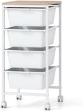 Giantex Rolling Storage Cart with 4 Drawers, Utility Cart w/Wooden Tabletop, Lockable Wheels, Multipurpose Organizer for Art Craft Scrapbook Paper, Drawer Carts for Dorm Classroom Office, White by Giantex