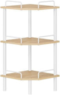 Tajsoon 3 Tier Corner Shelf Stand, Small Corner Table, Natural & White by Tajsoon