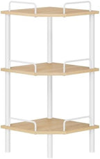 Tajsoon 3 Tier Corner Shelf Stand, Small Corner Table, Natural & White by Tajsoon