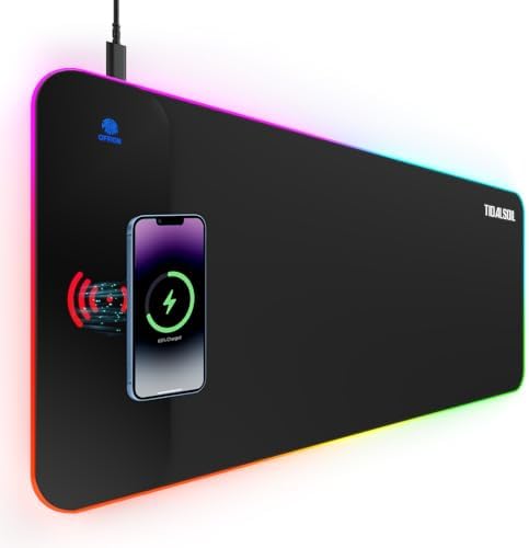 TIDALSOIL RGB Gaming Mouse Pad, 15W Wireless Charger Desk Mat 27.6x11.8 in by TIDALSOIL