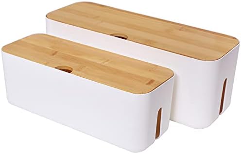Changsuo Cable Management Box Set Cable Organizer Boxes for Extension Cord Power Stripe Surge Protector Wire Management Organizer Cover Hider for Desk Home Office Kitchen (Small & Large White) by ChangsuoProducts