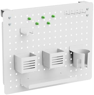 Kantek Pegboard Desktop Organizer & Accessories, Sits, Hangs or Clamps to Tables, 20.58” X 17” White Steel Privacy Panel, Cup Holder, Pen Cup, Headphone Holder, Tray, Magnets, Easy Install - Image 4