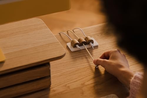 OAKYWOOD Magnetic Cable Holder – Charging Cable Clips – Desk Cord Organizer – 9.6x4.8x2.2 cm – Oak Holder with White Base - Image 3
