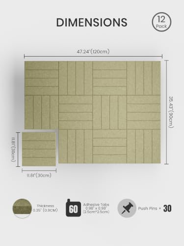 Bumusty 48" x 36" Large Cork Board Alternative, Olive Green - Image 2