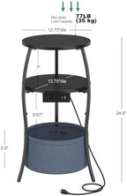 sthemc 3-Tier Small Round End Table Livingroom with Charging Station,Basket - Image 3