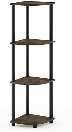 Furinno TURN-N-TUBE Corner Shelf, 4-Tier Corner Bookshelf, Display Storage Shelves with Open Shelves, for Organization and Storage, Living Room, Home Office, Garage, Columbia Walnut by Furinno-FitsYourSpaceFitsYourBudget