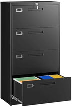 Letaya 4 Drawer File Cabinets with Lock,Metal Lateral Filing Storage Cabinet Printer Stand,Black Steel Home Office Cabinet for Hanging Files Letter/Legal/A4 Size (Black, H51.73×W28.35×D15.74) by LetayaMetalCabinets