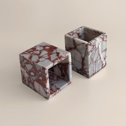 Natural Marble Stone Square Storage Container Empty Vessel Holder Cup for Candle/Pens/Sundries Items (Calacatta Red) - Image 4