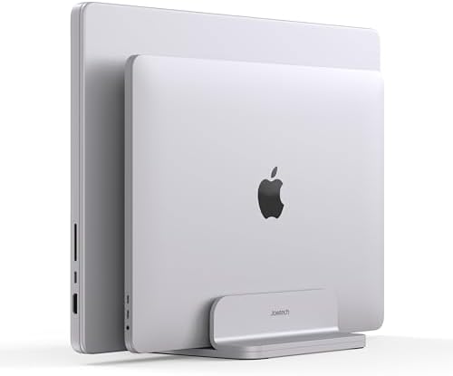 JOKItech Double Aluminum Laptop Vertical Stand Organizer, Sturdy Notebook Computer Holder Stand Compatible with New Liquid Retina XDR Apple MacBook Air/Pro/Neo, Mac mini, Apple TV & iPad Pro - Silver - Image 6