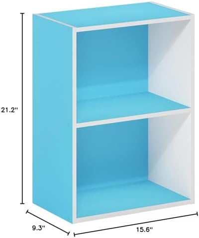 Furinno Luder Bookcase/Book/Storage, 2-Tier, Light Blue/White (Pack of 4) - Image 7