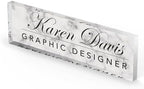 Artblox Personalized Name Plate for Desk | White Marble Design On Clear Acrylic Glass | Custom Plaque Desk Name Plate Personalized Your Name and Credentials Office Office Sign Engraved Plaque - Image 3