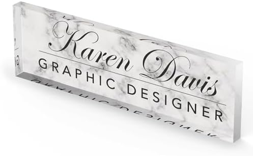 Artblox Personalized Name Plate for Desk | White Marble Design On Clear Acrylic Glass | Custom Plaque Desk Name Plate Personalized Your Name and Credentials Office Office Sign Engraved Plaque - Image 3