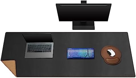 MAIDERN 59”x 19.6” Cork & Leather Desk Pad, Large Desk Mat (Black) by Maidern