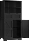 TEENFON Storage Cabinet with Doors & 2 Drawers, Kitchen Cabinet with Adjustable Shelf, Pantry Cabinets, Bathroom Cabinets, for Living Room, Entryway, Home Office, Black by TEENFON