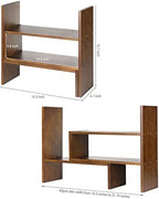 MyGift Adjustable Brown Solid Wood Desktop Storage Organizer Display Shelf Book Rack, Home Office Desk Decor Bookshelf - Image 3