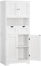 Iwell Tall Storage Cabinet with Adjustable Shelf & 2 Drawers, Kitchen Pantry Cabinet, Pantry Cabinets with 4 Doors, Tall Cabinets for Living Room, Kitchen, Bathroom, White by IWELL