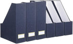 Gueevin Set of 6 Magazine File Holders, Sturdy Cardboard Desk Magazine Organizer with Gold Label Slots, Foldable File Folder Rack for Home Office Classroom Library(Blue) by Gueevin