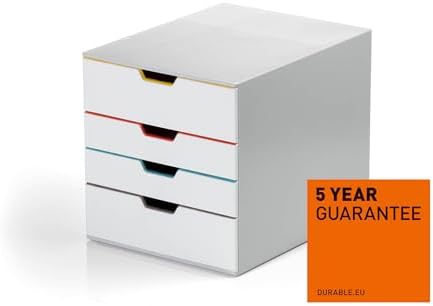 Durable Varicolor Drawer Organizer, 4 Color Coded Drawers, White - Image 3