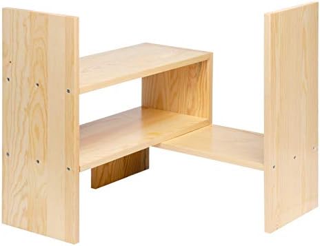 Desktop Organizer Office Storage Rack Adjustable Natural Wood Display Book Shelf Stand Rack Wood Caddy Desk Organizer Set Office Storage Expandable Tabletop - Image 6